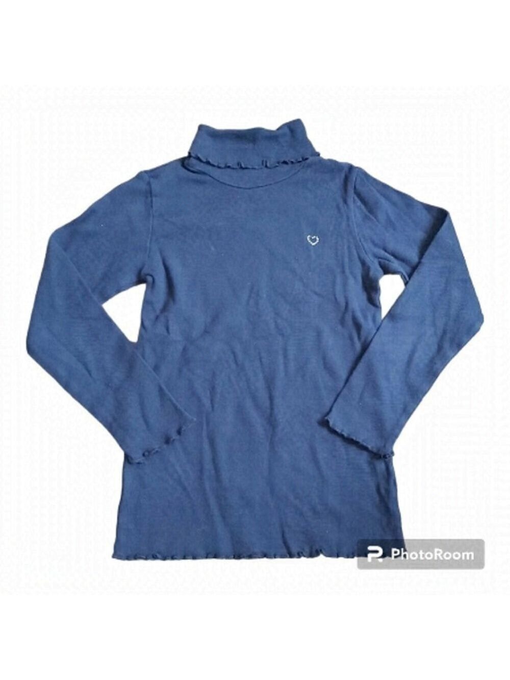 Grd Kids Girls Navy Blue Knit Turtleneck L/S Shirt With Scalloped Edging-Size 8